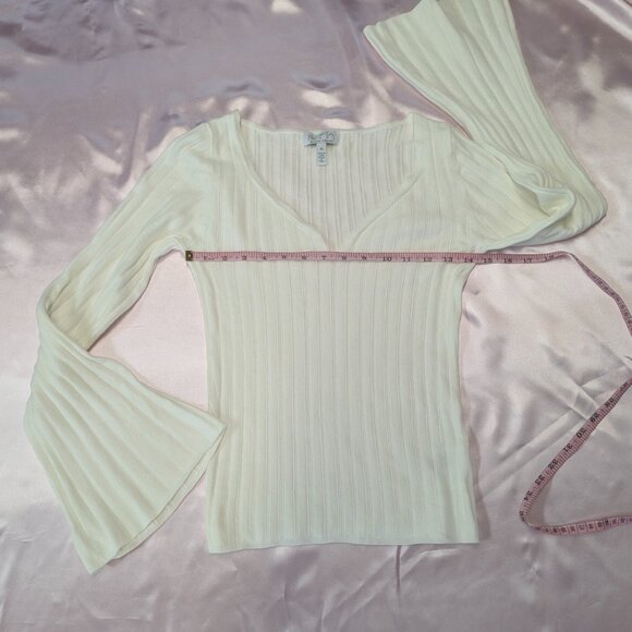 Sofia Size M Sheer Sweetheart Neck Sweater with Notched Stripes Winter White - Picture 7 of 14